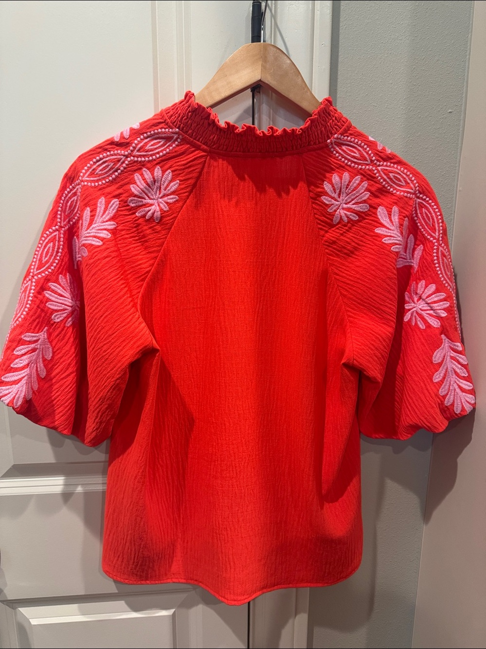 THML Red Embroidered Ruffled-Neck Women's Top - Picture 2 of 5